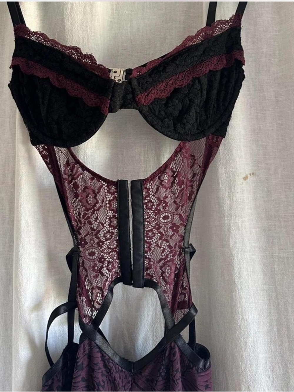 Outcast sisterparty Plum Velvet Wide Leg Jumpsuit with Subtle Burnout Texture - Picture 2 of 4